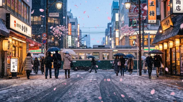 Example — Snowy طوkyo with Sakura Petals