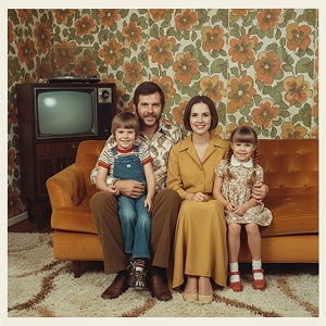 Retro 1970s Family Portrait